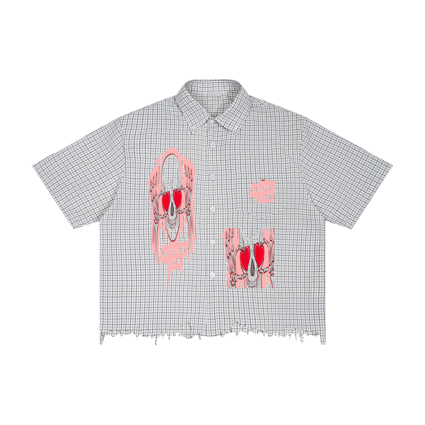 Unisex Distressed Plaid Boxy Shirt