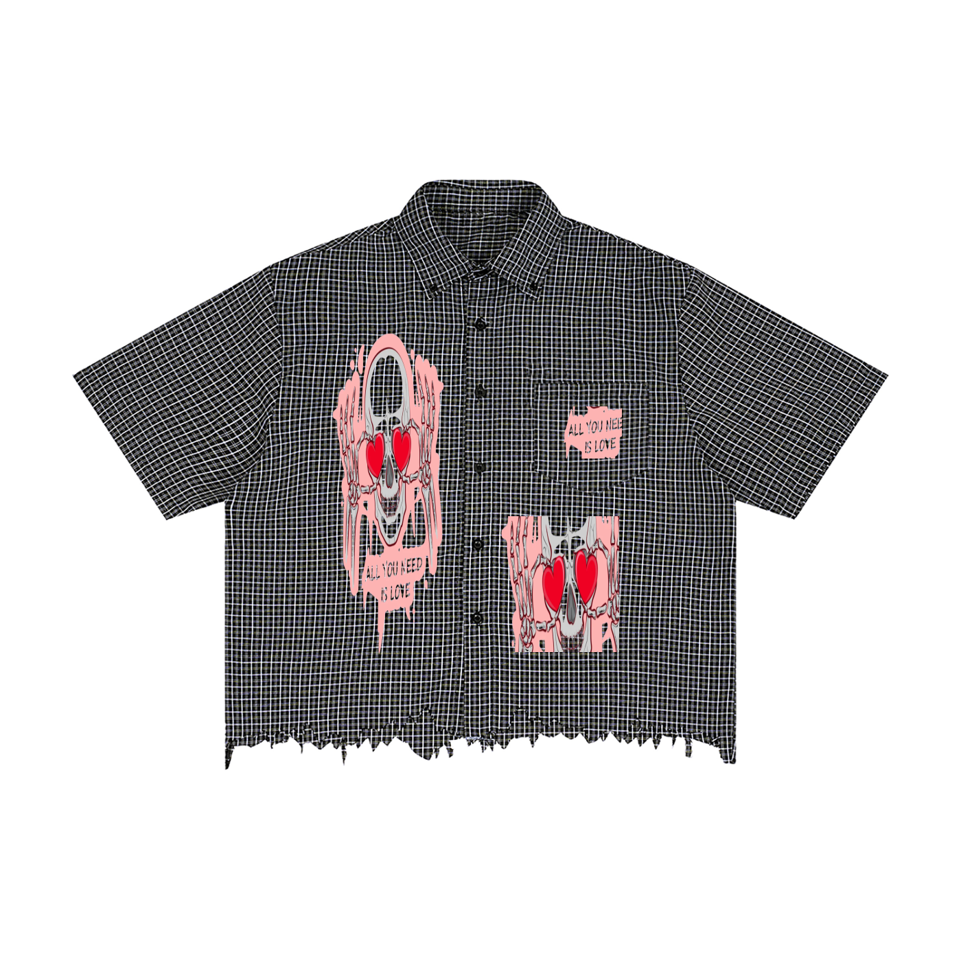 Unisex Distressed Plaid Boxy Shirt