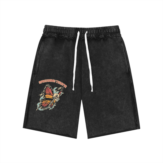 Unisex Mineral Wash Raw Edge Shorts