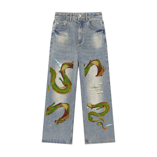 Vintage Wash Distressed Denim Jeans