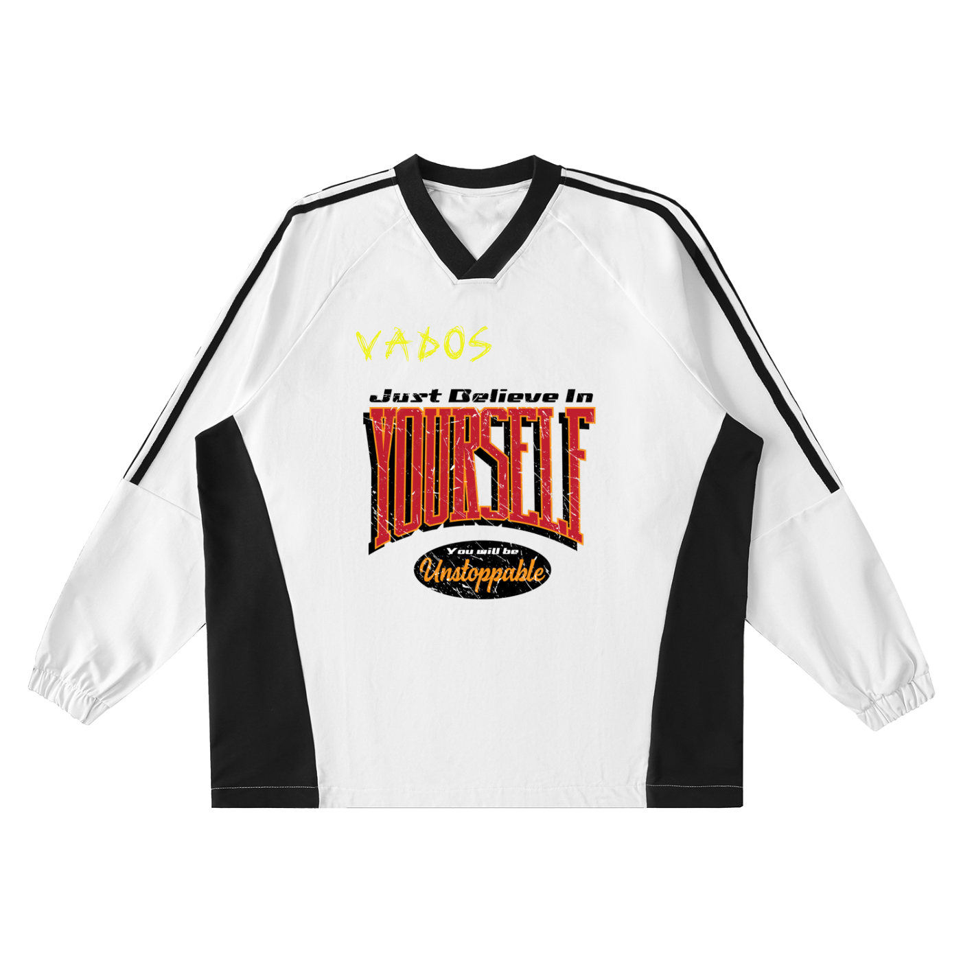 Color-Block V-Neck Long-Sleeve T-Shirt- VADOS