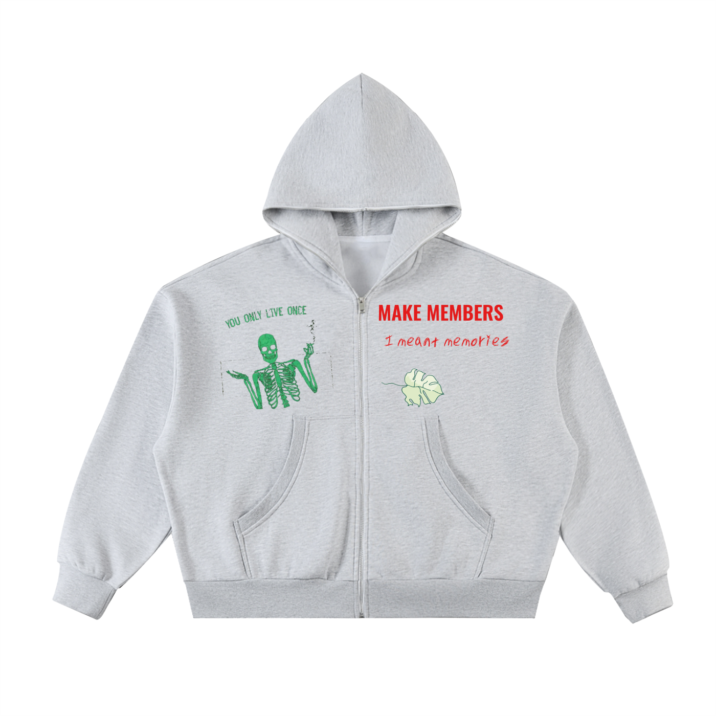 Fleeced Full-Zip Boxy Hoodie: PZ MAKE MEMORIES