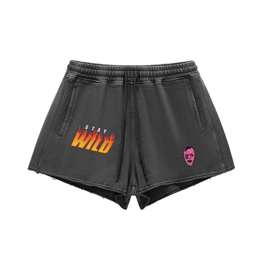 Snow Washed Raw Edge Drawstring Shorts -PZSWV