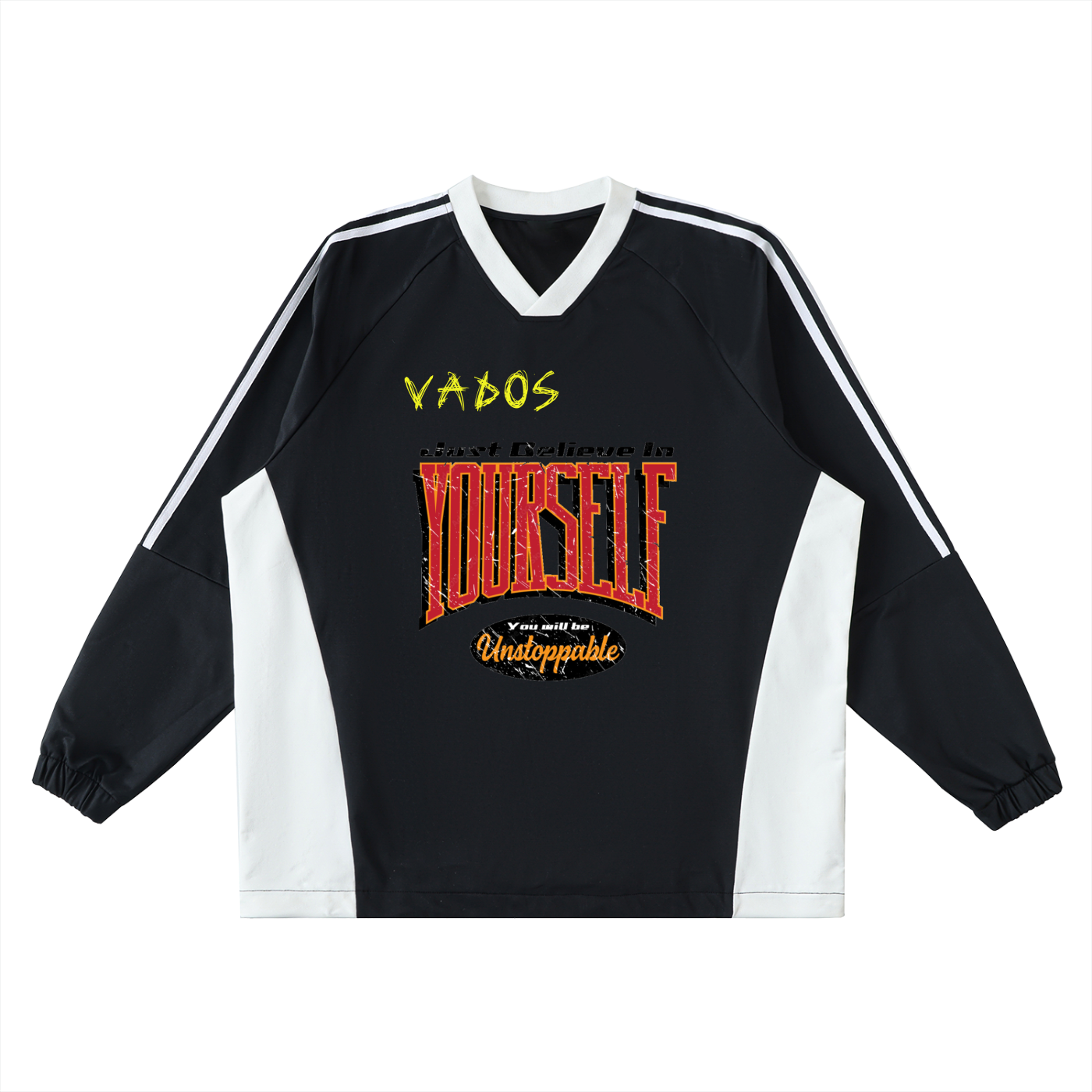 Color-Block V-Neck Long-Sleeve T-Shirt- VADOS